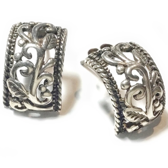 Vintage Sterling Silver Tendrilling Vines Openwork Pierced Earrings - Picture 1 of 3